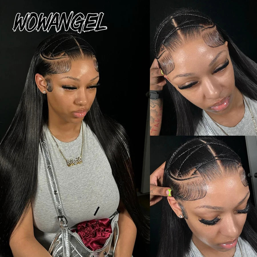 Wow Angel 250% 13x6 HD Lace Frontal Wigs Straight Deep Part HD Lace Front Human Hair Wigs Pre Plucked Brazilian hair For Women