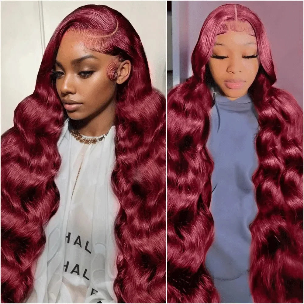 99j Burgundy Body Wave 13x4 Hd Lace Front Human Hair 13x6 HD Transparent Lace Frontal Wigs Colored Red Wig for Black Women