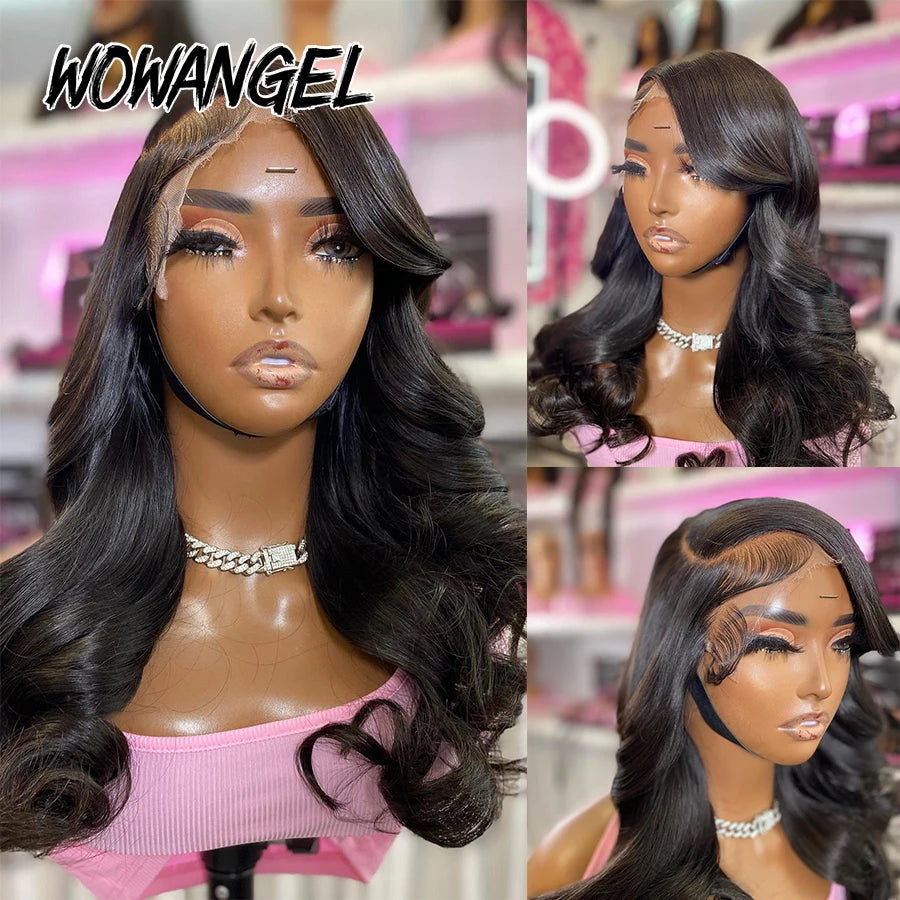Wow Angel Body Wave 250% 13x6 HD Lace Frontal Wigs Skinlike HD Lace Front Human Hair Wigs Pre Plucked Brazilian hair For Women