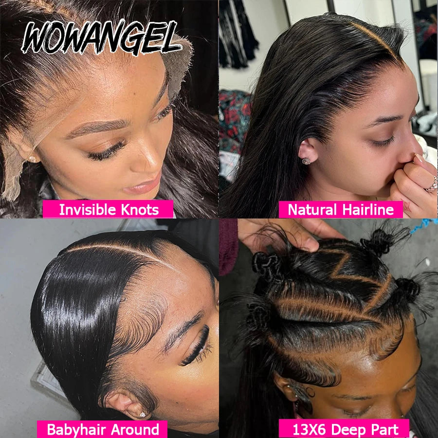 Wow Angel 250% 13x6 HD Lace Frontal Wigs Straight Deep Part HD Lace Front Human Hair Wigs Pre Plucked Brazilian hair For Women