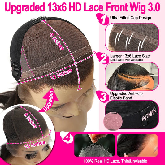 Wow Angel 250% 13x6 HD Lace Frontal Wigs Straight Deep Part HD Lace Front Human Hair Wigs Pre Plucked Brazilian hair For Women
