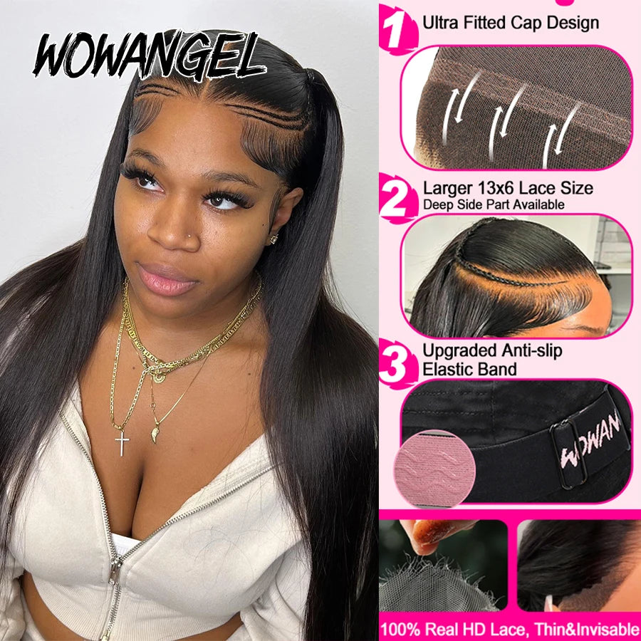 Wow Angel 250% 13x6 HD Lace Frontal Wigs Straight Deep Part HD Lace Front Human Hair Wigs Pre Plucked Brazilian hair For Women