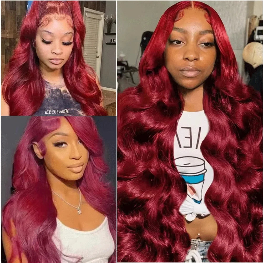 99j Burgundy Body Wave 13x4 Hd Lace Front Human Hair 13x6 HD Transparent Lace Frontal Wigs Colored Red Wig for Black Women